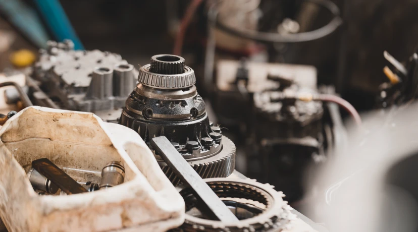 Gear pump mechanical parts workshop closeup