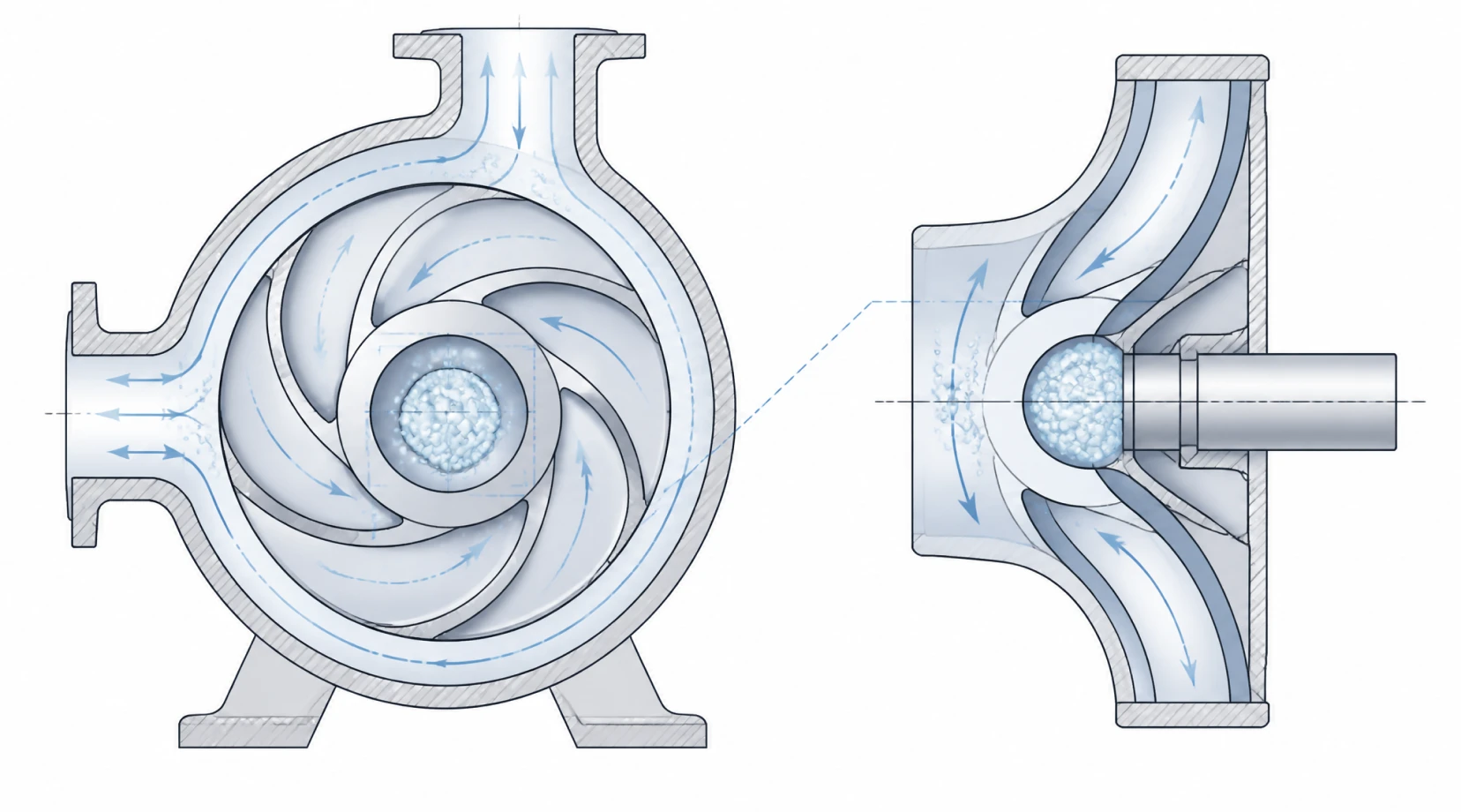 Cross-section diagram of impeller air lock working principle