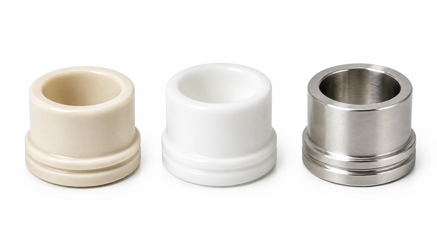 Ceramic, PEEK, and Hastelloy isolation sleeves comparison