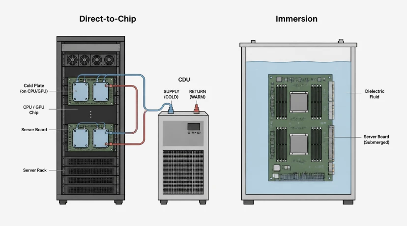 Direct-to-chip cold plate versus immersion cooling architecture comparison