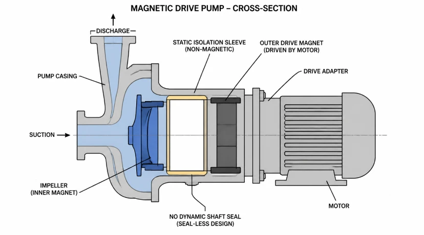 Magnetic drive pump static isolation sleeve zero-leakage design diagram